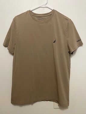 Nautica Short-Sleeve Crewneck T-Shirt in Khaki with Navy Logo